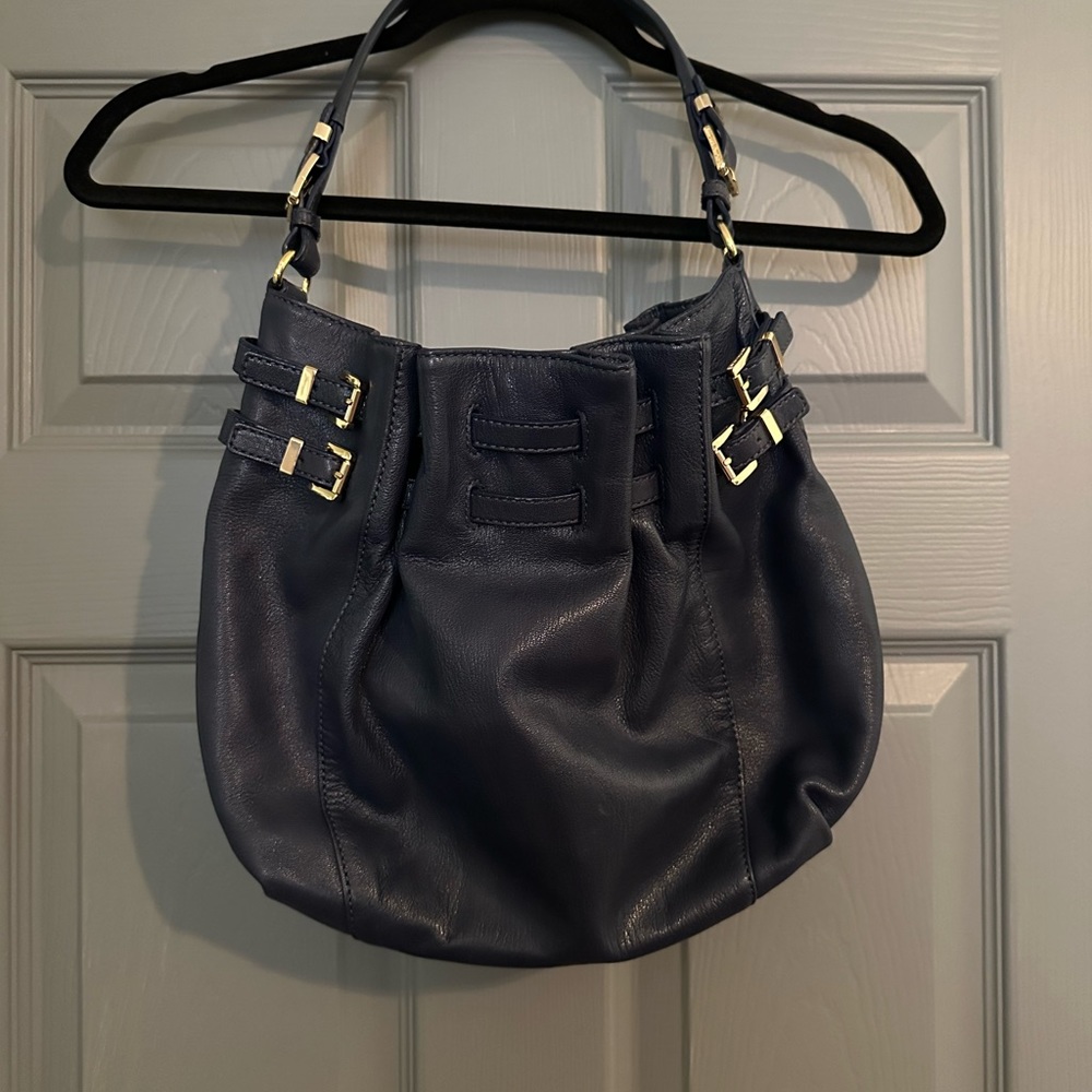 Blue Hobo Bag with Silver Hardware